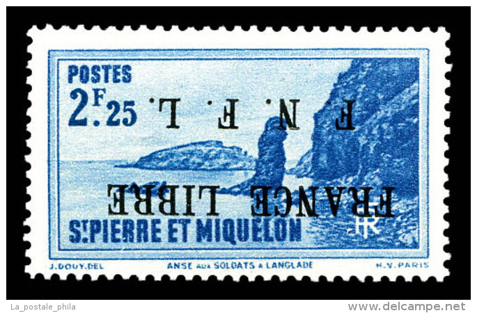 ** Saint Pierre Et Miquelon: N&deg;269A, 2f 25 Bleu, Surcharge 'FRANCE LIBRE' Renvers&eacute;e, Fra&icirc;cheur... - Unused Stamps