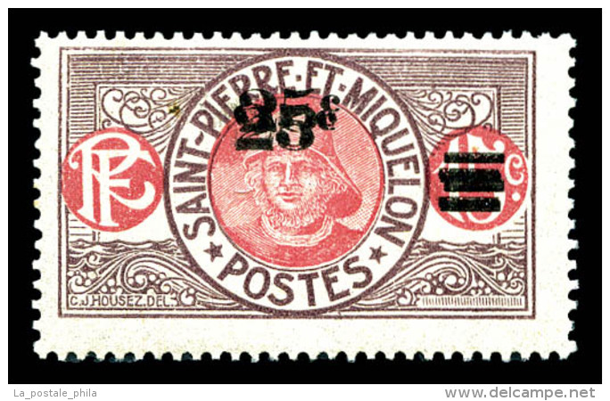 ** Saint Pierre Et Miquelon: N&deg;118b, 25c Sur 15c, Triple Surcharge. SUP (sign&eacute; Brun/certificat)   Cote:... - Unused Stamps