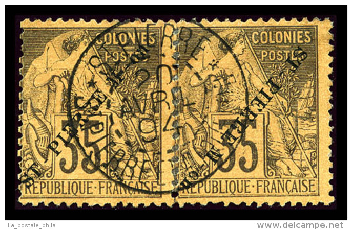 O Saint Pierre Et Miquelon: N&deg;27A, 35c Violet-noir Sur Jaune: SURCHARGE RENVERSEE Tenant &agrave; Normale, TB... - Used Stamps