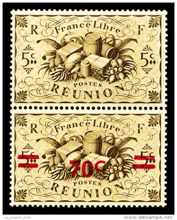 ** R&eacute;union: N&deg;254a, 70c Sur 5c S&eacute;pia, Surcharg&eacute; Tenant &agrave; Non Surcharg&eacute;. SUP... - Unused Stamps