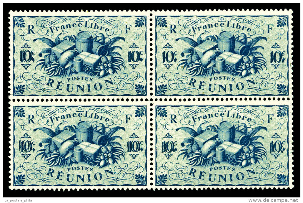 ** R&eacute;union: N&deg;234a, 10c Bleu, Double Impression De La Valeur En Bloc De Quatre. SUP (certificat)   Cote:... - Unused Stamps