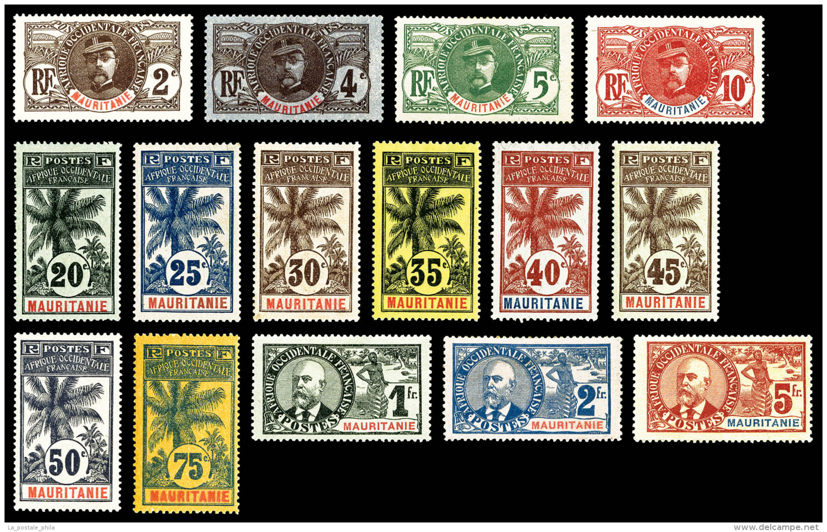 * Mauritanie: N&deg;2/16, S&eacute;rie Palmiers De 1906, Les 15 Valeurs TB (certificat)   Cote: 549 Euros  ... - Ungebraucht