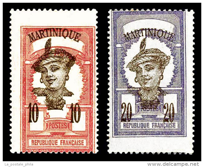 * Martinique: N&deg;65/67, 10c Rose Et 20c Violet, Centre D&eacute;plac&eacute; Sur Les 2 Exemplaires.   Cote: 225... - Nuevos