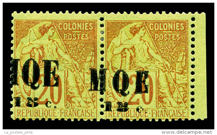 * Martinique: N&deg;2d, 15c Sur 20c Brique Sur Vert: Paire Type I Et II Se Tenant Surcharge &agrave; Cheval, R.R.... - Unused Stamps