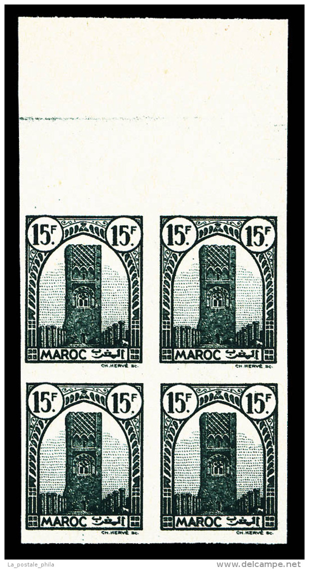 ** Maroc Bureaux Fran&ccedil;ais: N&deg;221, 15F Gris-vert: Non Dentel&eacute;, Double Impression En Bloc De Quatre... - Unused Stamps