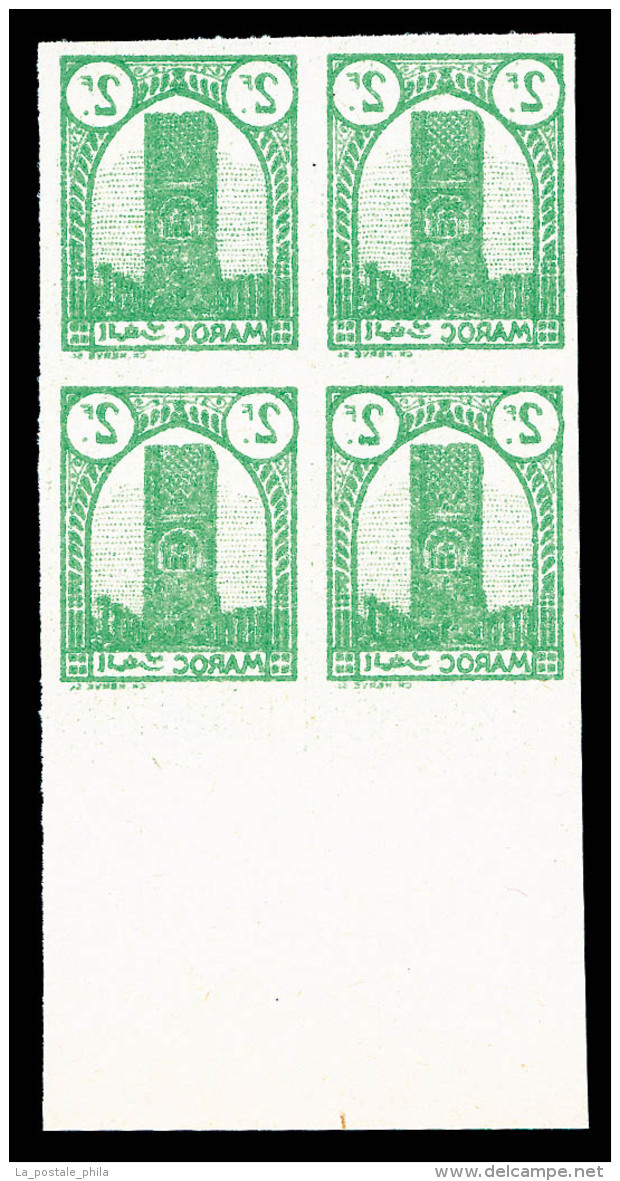 ** Maroc Bureaux Fran&ccedil;ais: N&deg;214, 2F Vert, Impression Recto-verso Non Dentel&eacute; En Bloc De Quatre... - Unused Stamps