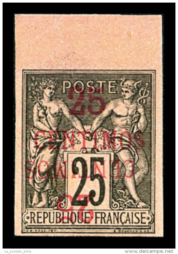 * Maroc Bureaux Fran&ccedil;ais: N&deg;5cb, 25c Noir Sur Rose Non Dentel&eacute;: Double Surcharge Dont Une... - Unused Stamps