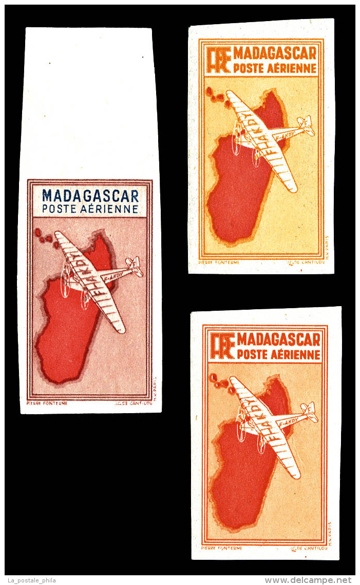 ** Madagascar: N&deg;4b//18/24b, Carte En Rouge, Les 3 Ex Non Dentel&eacute;es Sans Valeurs, TTB   Cote: 492 Euros ... - Airmail