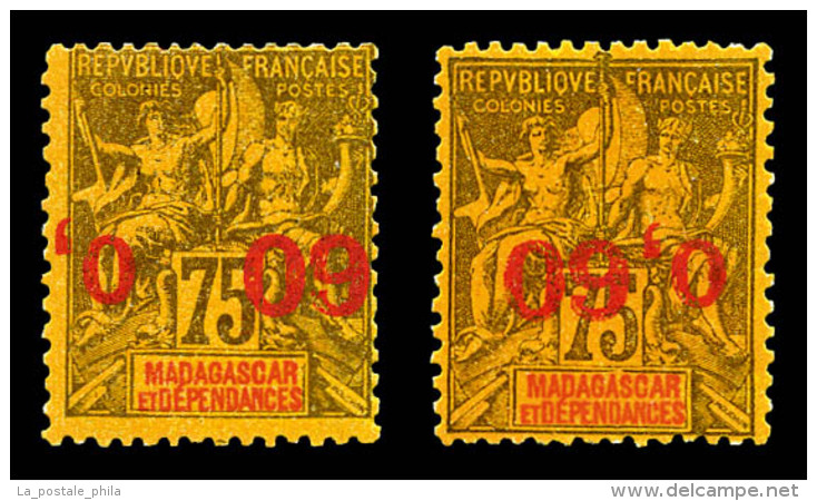 * Madagascar: N&deg;122a, 60c Sur 75c: 1 Ex Surcharge Renvers&eacute;e + 1 Ex Renvers&eacute;e Et &agrave; Cheval,... - Unused Stamps