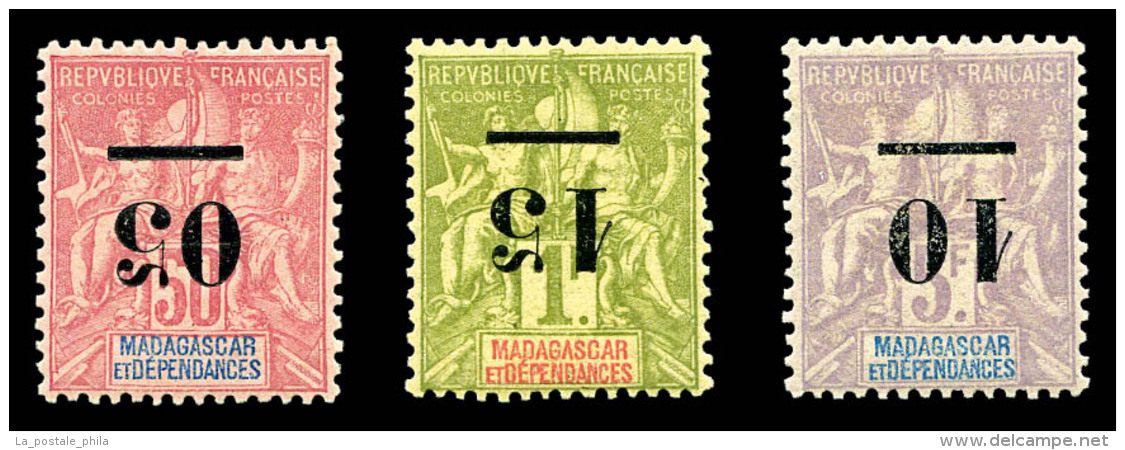 * Madagascar: N&deg;48a/50a, Les Trois Valeurs Surcharges Renvers&eacute;es. SUP (certificat)   Cote: 460 Euros  ... - Unused Stamps