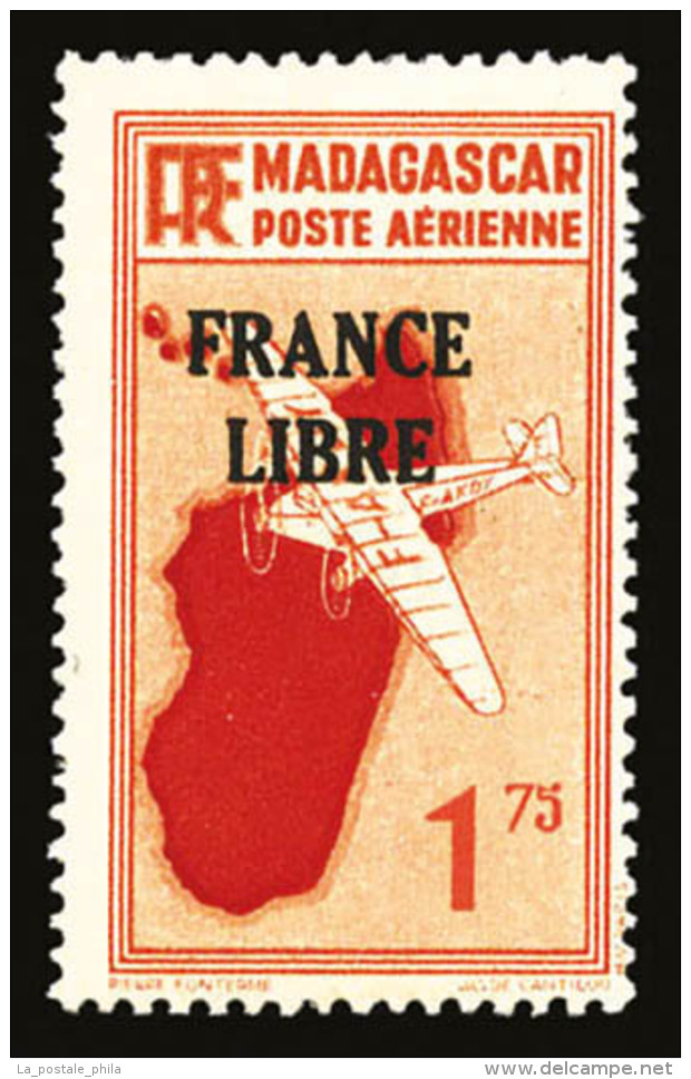** Madagascar: N&deg;45/54, S&eacute;rie Timbres De 1935 Surcharg&eacute;s "FRANCE LIBRE", Les 10 Valeurs SUP     ... - Unused Stamps