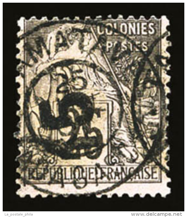 O Madagascar: N&deg;5A, 15 Sur 25c Noir Sur Rose SUCHARGE VERTICALE, TB   Cote: 160 Euros   Qualit&eacute;: O - Used Stamps