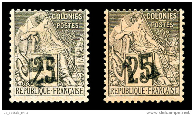 (*) Madagascar: N&deg;5/5A, 15 Sur 25 Noir Sur Rose, Surcharge Horizontale Et Verticale, Les 2 Ex TB (sign&eacute;... - Unused Stamps