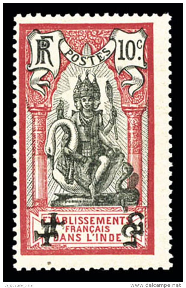 ** Inde: N&deg;45, 5+ Sur 10c (II-C): SURCHARGE DOUBLEE Et RENVERSEE (gomme Coloniale), SUPERBE (certificat)     ... - Unused Stamps