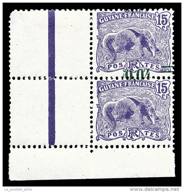 ** Guyane: N&deg;93c, 4c Sur 15c Violet, Surcharge D&eacute;cal&eacute;e Tenant &agrave; Non Surcharg&eacute; Cdf,... - Unused Stamps