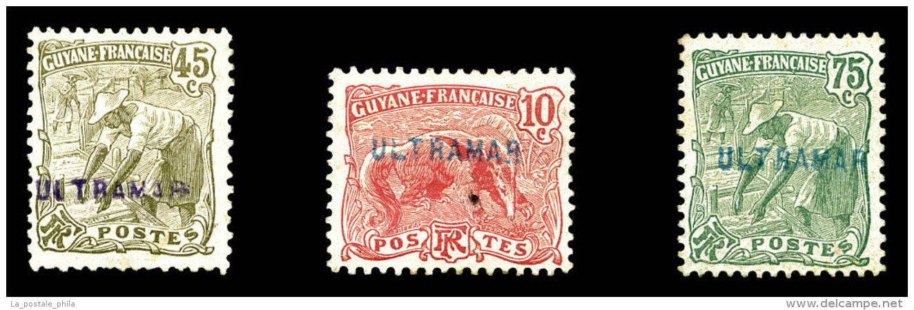 (*) Guyane: N&deg;53, 60 Et 62, Les 3 Valeurs Surcharg&eacute;es 'ULTRAMAR' En Bleu Appos&eacute;e Par Les Postes... - Used Stamps