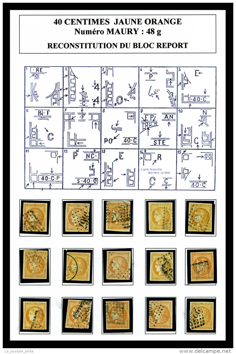 O N&deg;48h, 40c JAUNE-ORANGE: Bloc Report De 15 Exemplaires Reconstitu&eacute;, Tous TB/SUP. R.R. (sign&eacute;s... - 1870 Bordeaux Printing