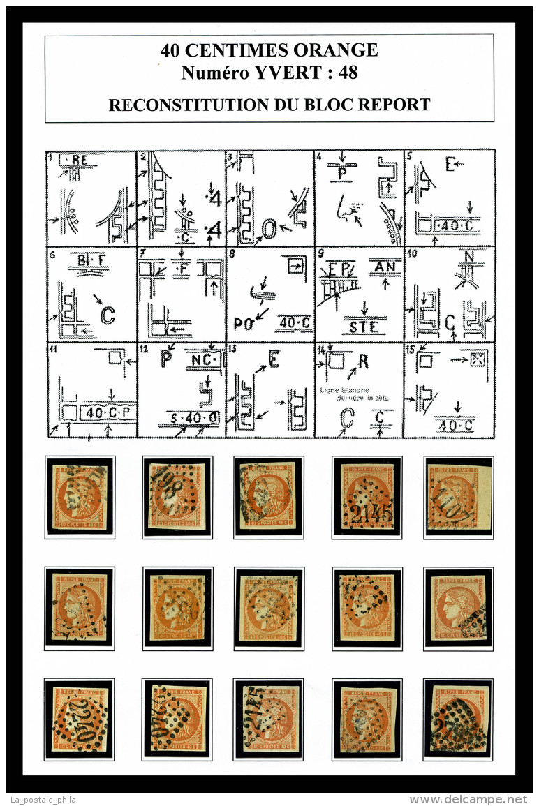 O N&deg;48, Bordeaux, 40c Orange: Bloc Report De 15 Exemplaires Reconstitu&eacute;, Tous TB/SUP. R.R.... - 1870 Bordeaux Printing