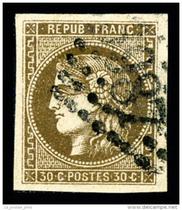 O N&deg;47, 30c Brun, Ligne Blanche Derri&egrave;re La T&ecirc;te, TTB (sign&eacute;/certificat)   Cote: 450 Euros ... - 1870 Bordeaux Printing