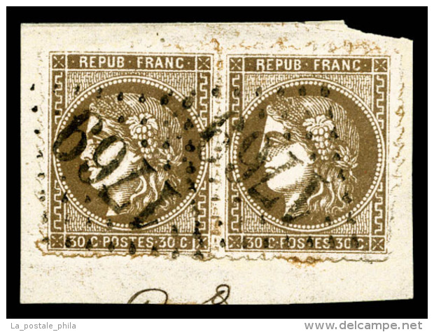 O N&deg;47, 30c Brun En Paire Perc&eacute;e En Ligne Obl GC 1769 (le Havre), TTB (certificat)   Cote: 850 Euros  ... - 1870 Bordeaux Printing