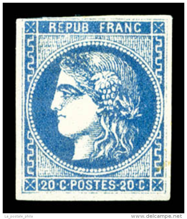 (*) N&deg;46Ad, 20c Bleu Outremer Type III Report 1, Tr&egrave;s Jolie Nuance, R. (sign&eacute;... - 1870 Bordeaux Printing