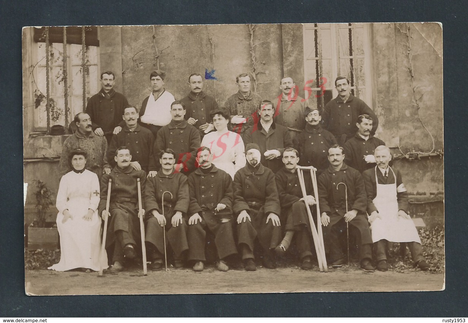 MILITARIA CARTE PHOTO MILITAIRE HOPITAL BOURBONNE BLESSES & INFIRMIERE CROIX ROUGE : - Characters