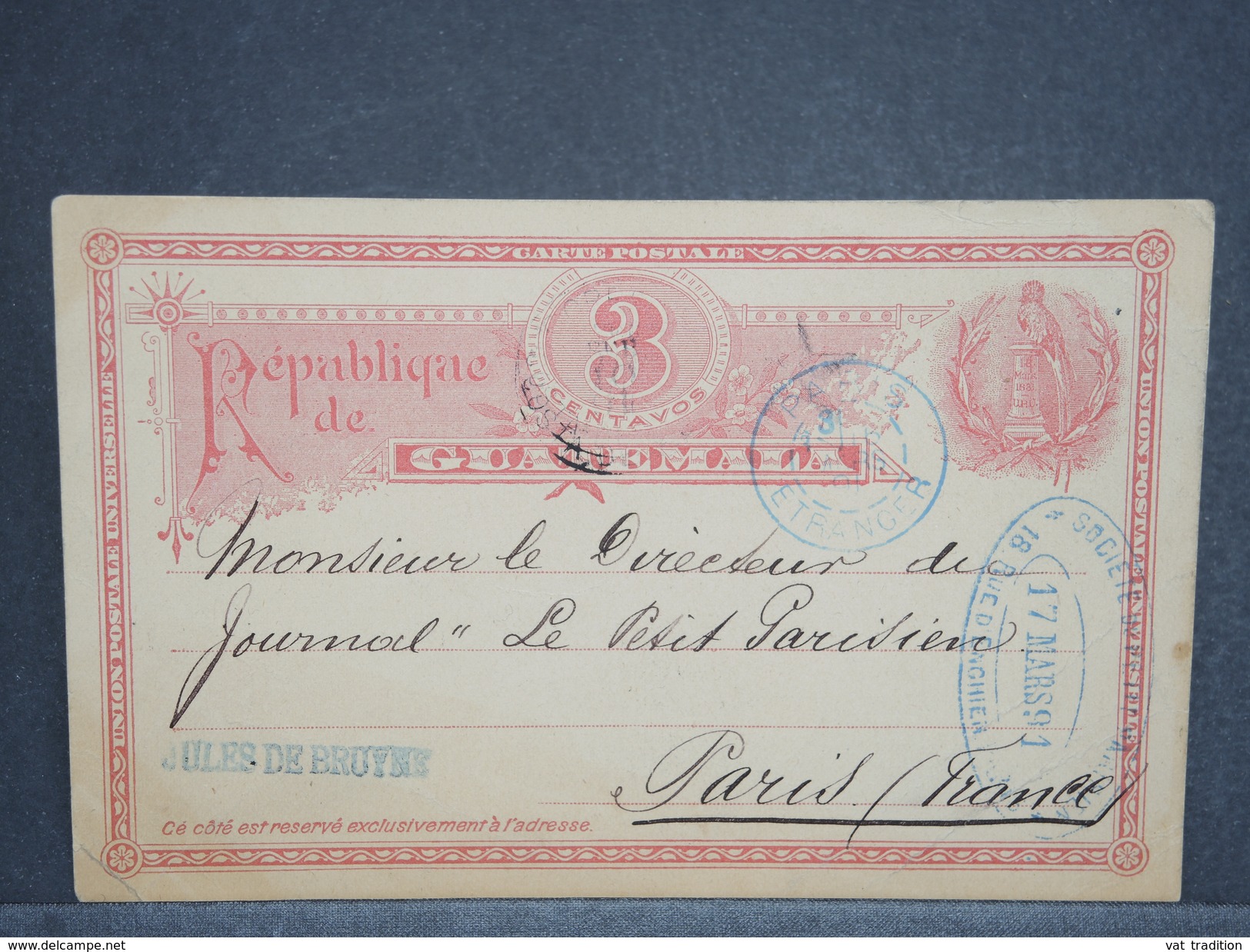 GUATEMALA - Entier Postal Pour La France En 1891 - L 6412 - Guatemala