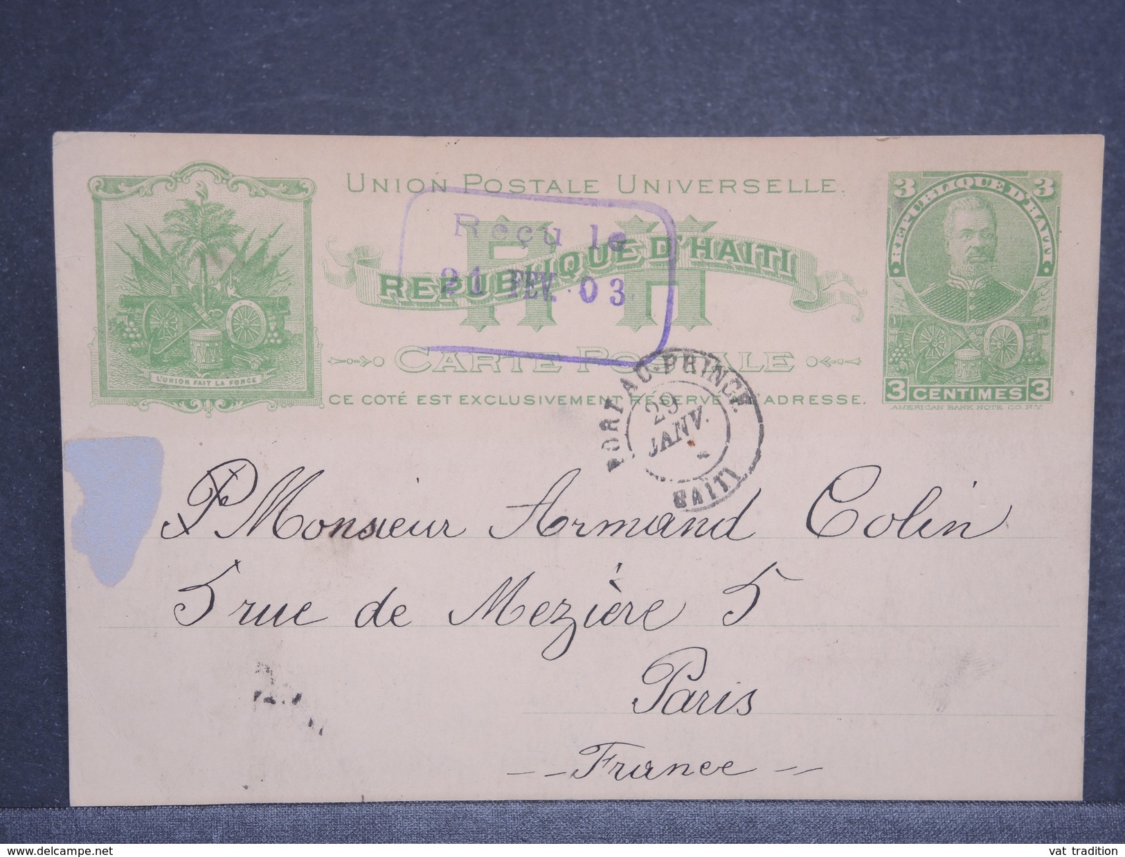 HAITI - Entier Postal De Port Au Prince Pour La France En 1903 - L 6418b - Haïti