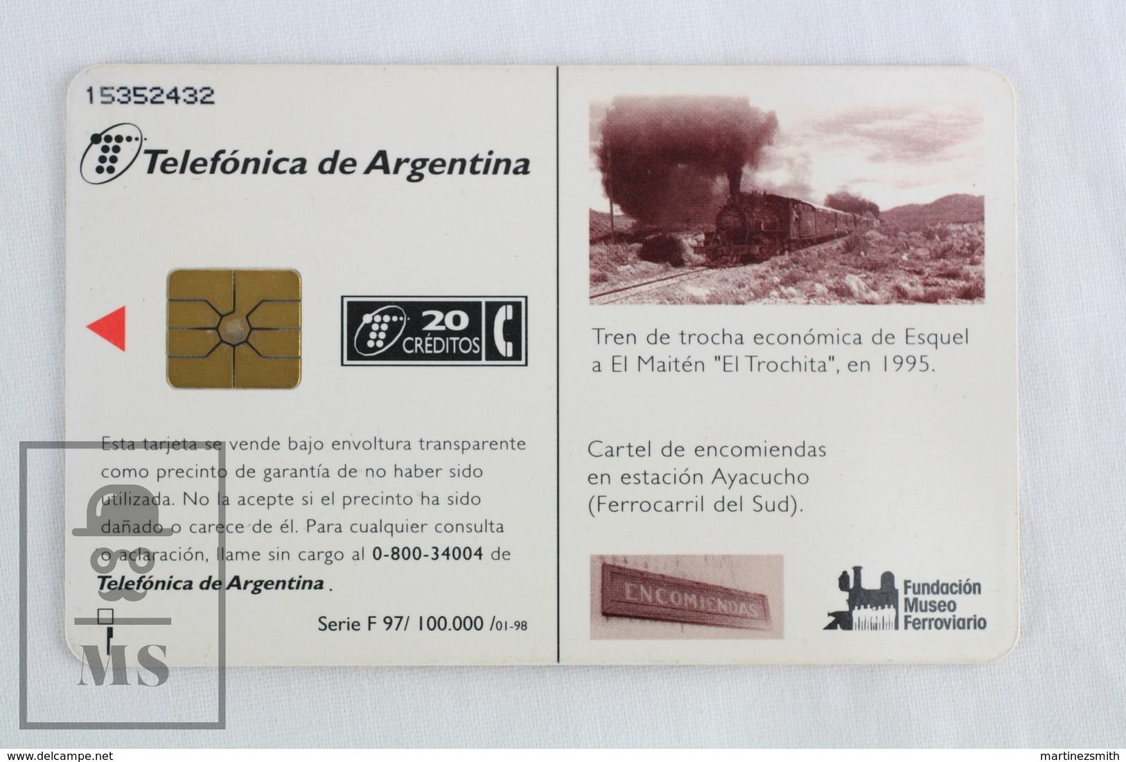 Collectible Train Topic Phone Card -Argentina, History Of Transport - Narrow-Gauge Steam Train, Esquel To El Maiten 1995 - Trains