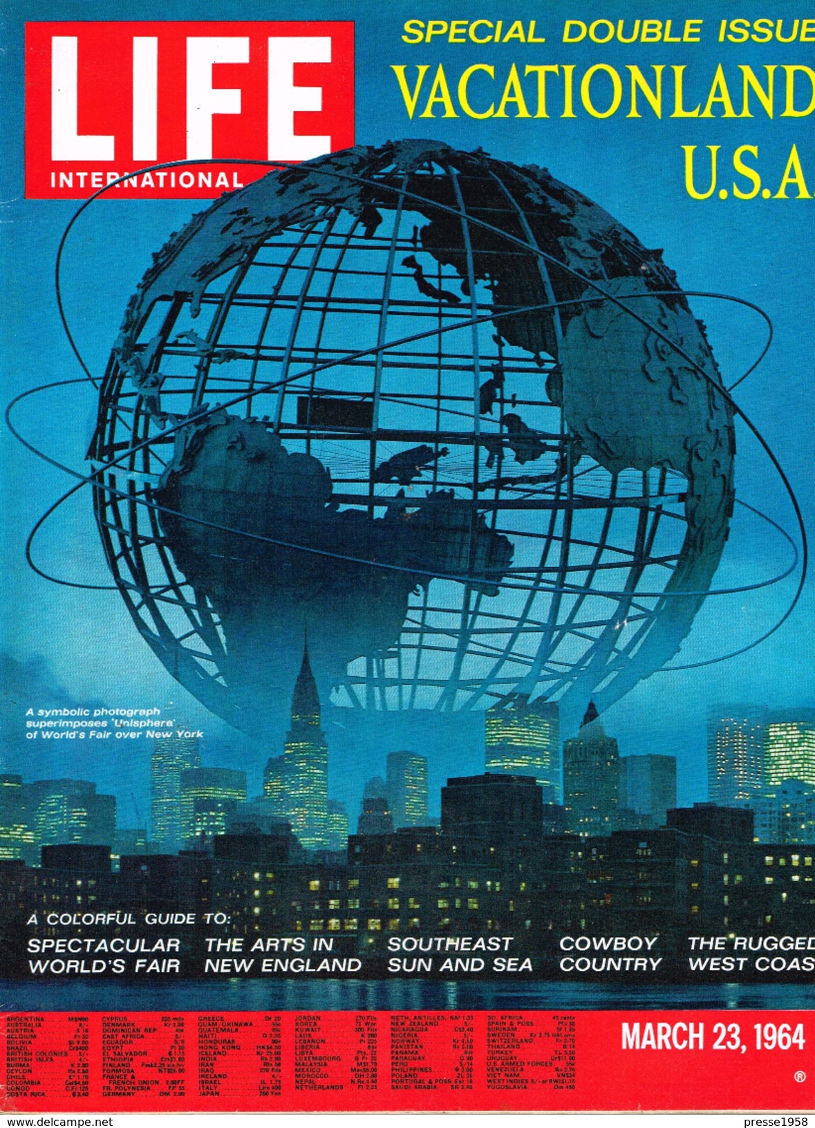 LIFE International VOL.36 N°5 MARCH 23, 1964 SPECIAL ISSUE : THE VAST US VACATION LAND - GUIDE - COST - MOTELS - Autres & Non Classés