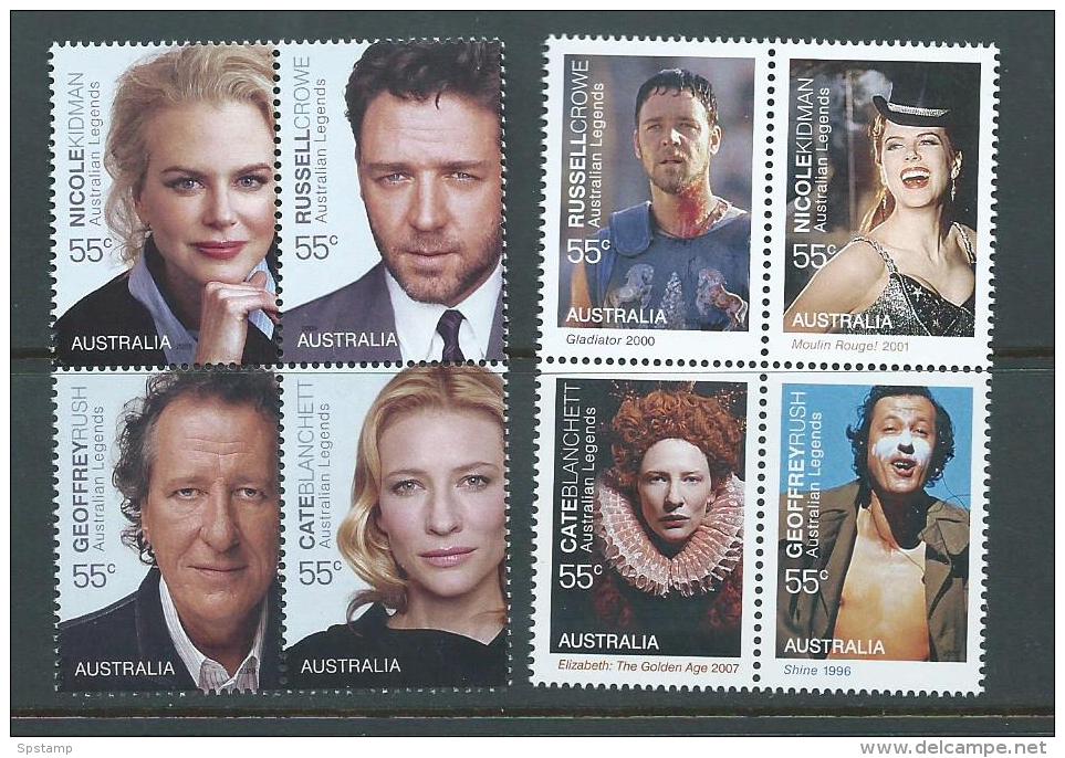 Australia 2009 Film Stars Set 8 As 2 Blocks Of 4 MNH - Neufs