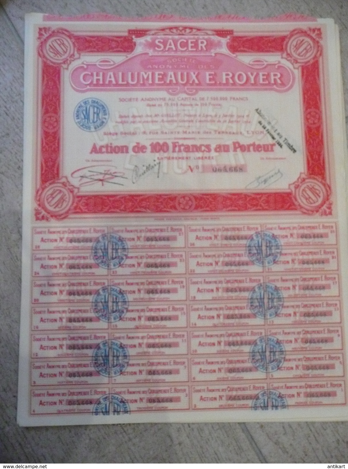 Action De La Société Anonyme Des Chalumeaux E.ROYER,tous CouponsLYON 1924 - Electricité & Gaz