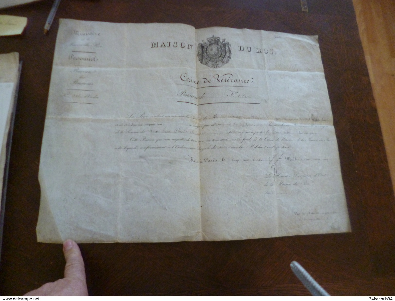 Parchemin Maison Du Roi Pension Vétéran Autographe DE LA ROCHEFOUCAULD Duc De Doudeauville 1825 Gavoque? - Manuscrits