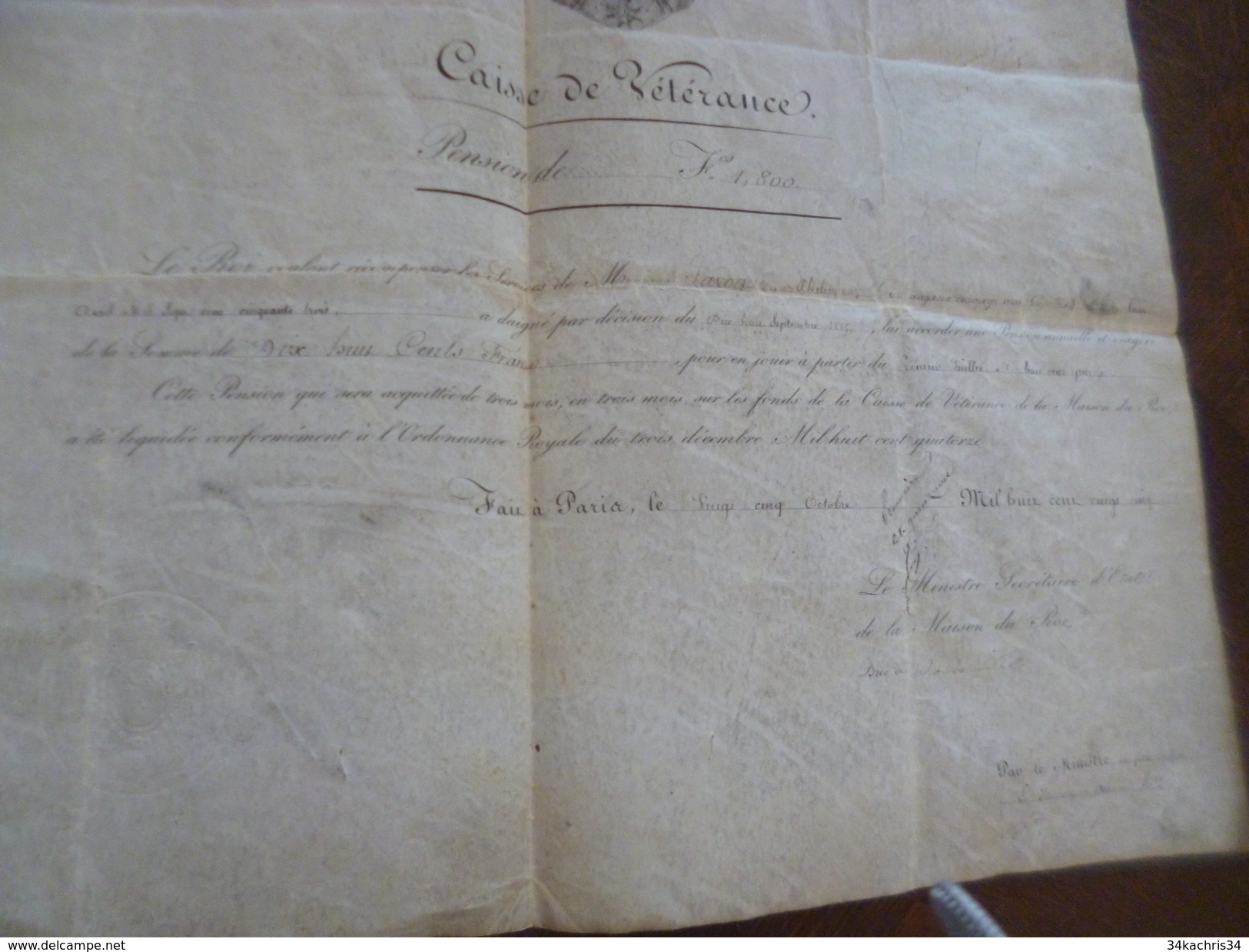 Parchemin Maison Du Roi Pension Vétéran Autographe DE LA ROCHEFOUCAULD Duc De Doudeauville 1825 Gavoque? - Manuskripte