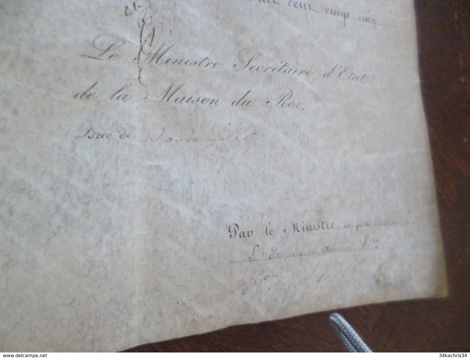 Parchemin Maison Du Roi Pension Vétéran Autographe DE LA ROCHEFOUCAULD Duc De Doudeauville 1825 Gavoque? - Manuscripts