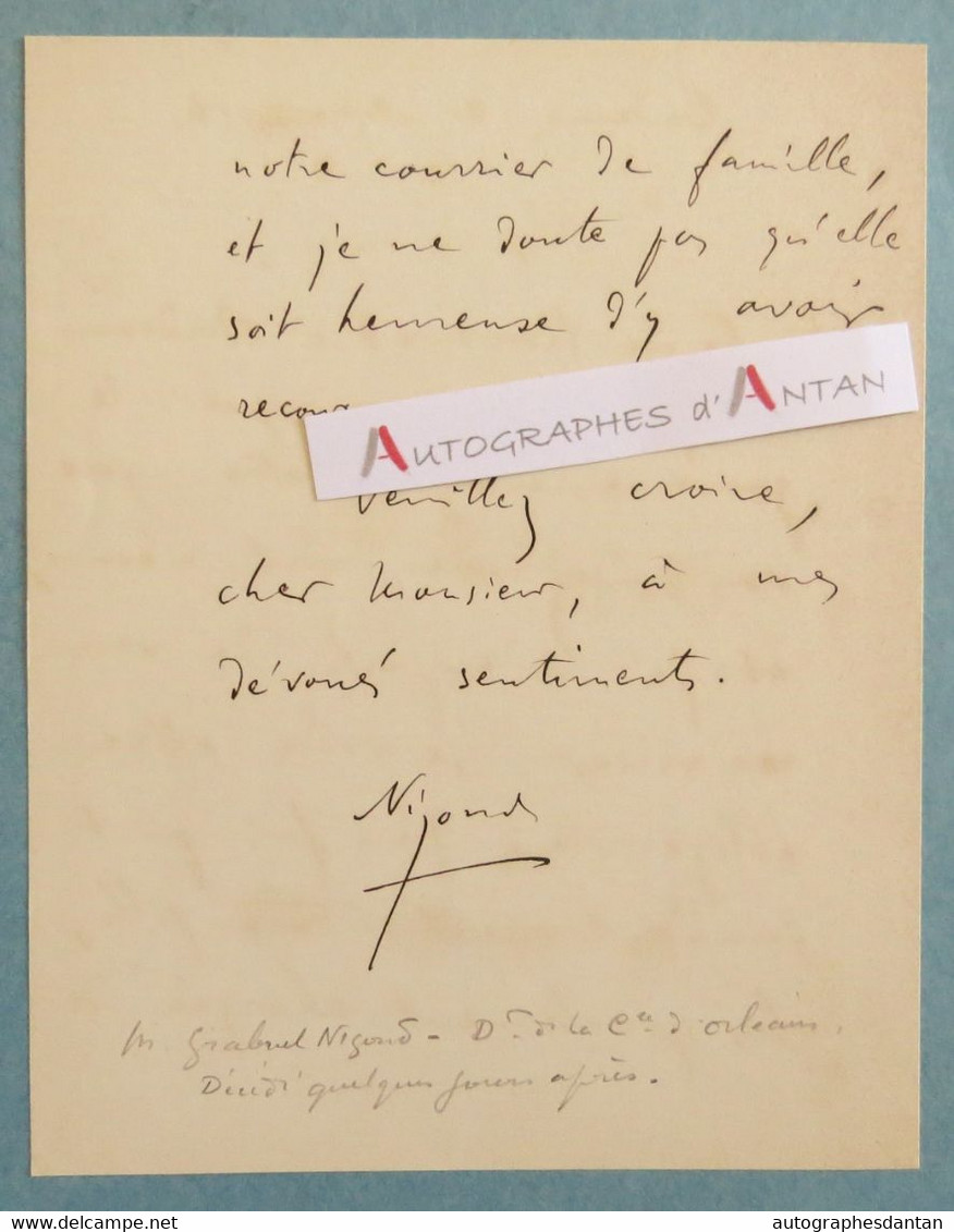 L.A.S 1914 Gabriel NIGOND Ancien Directeur Compagnie Du Chemin De Fer D'Orléans - Bordeaux - Lettre Autographe WW1 - Autres & Non Classés