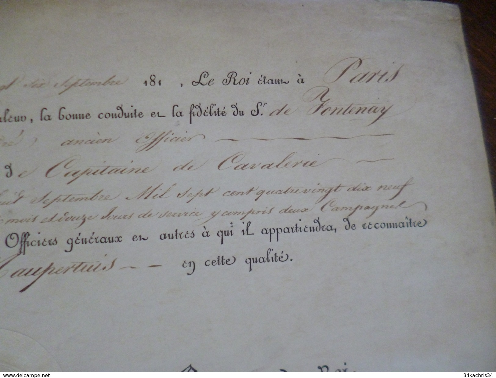 Parchemin 2609/181? Nomination Capitaine De Cavalerie Sr De Fontenay Maupertuis  Autographe Ministre Duc De Feltre - Documents