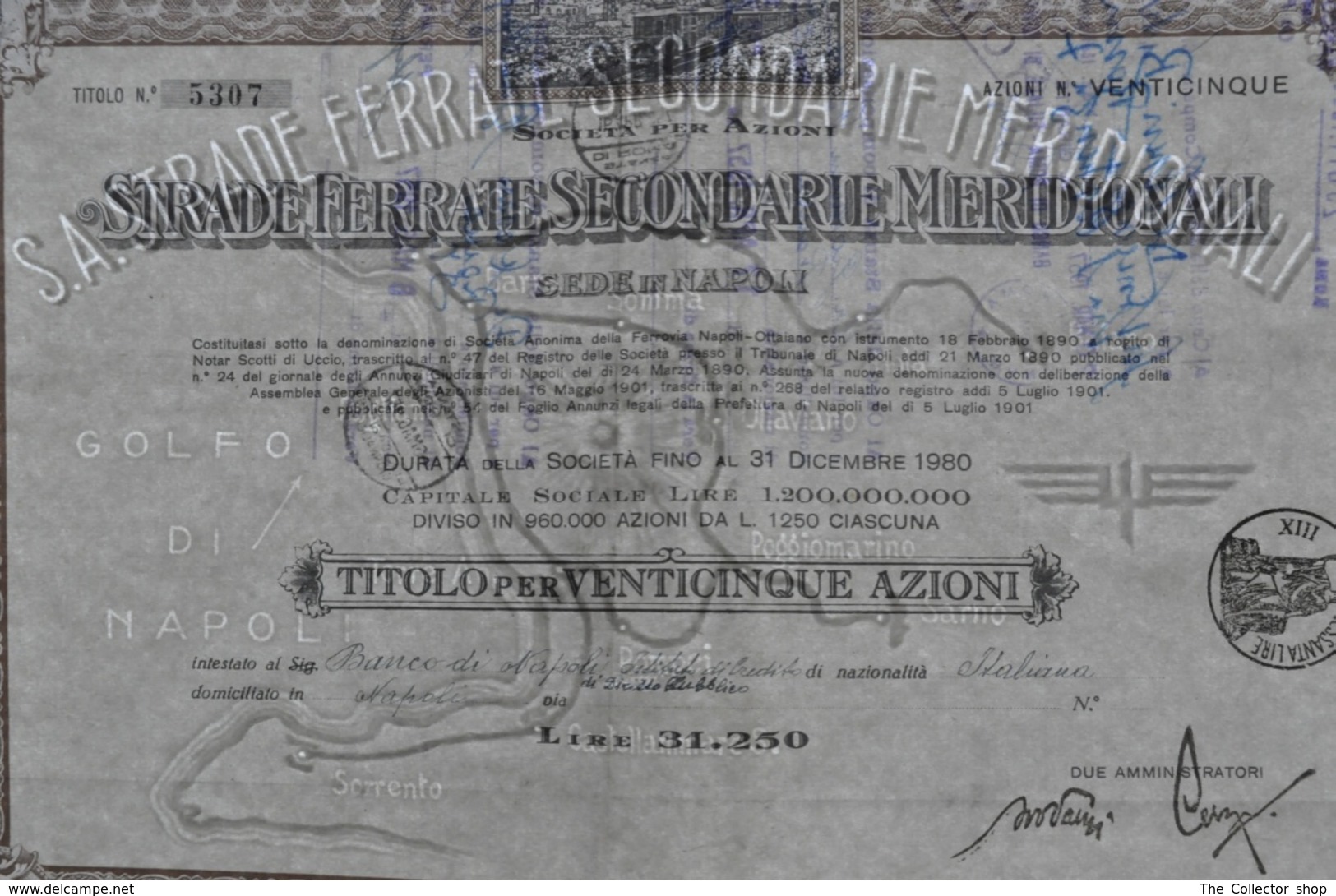 Titolo 25 Azioni "Strade Ferrate Secondarie Meridionali" 1947 - Chemin De Fer & Tramway