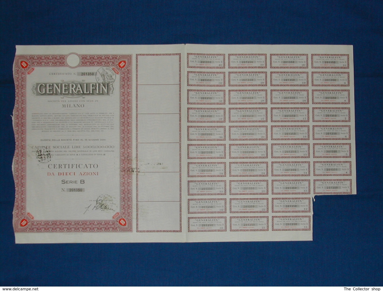 Certificato 10 Azioni "generalfin" Milano 1962 - Bank & Insurance