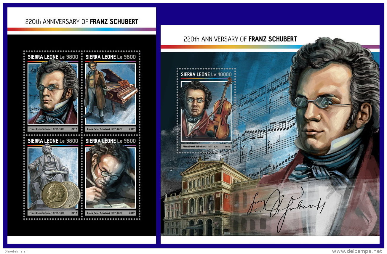 SIERRA LEONE 2017 ** Franz Schubert Composer Komponist Compositeur M/S+S/S - OFFICIAL ISSUE - DH1714 - Music