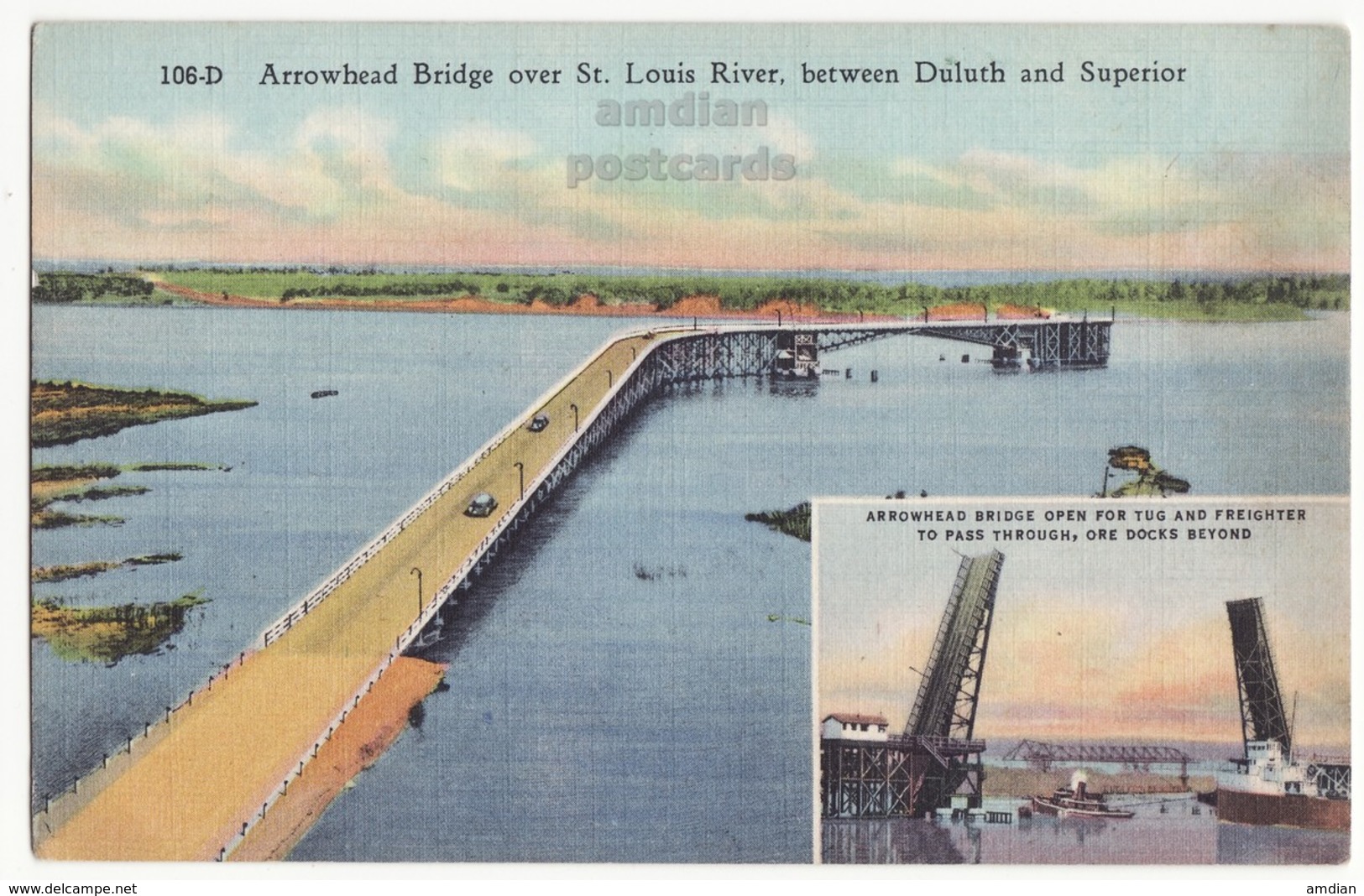 Arrowhead Bridge Between Duluth MN And Superior C1940s Vintage Old Minnesota Postcard - Duluth