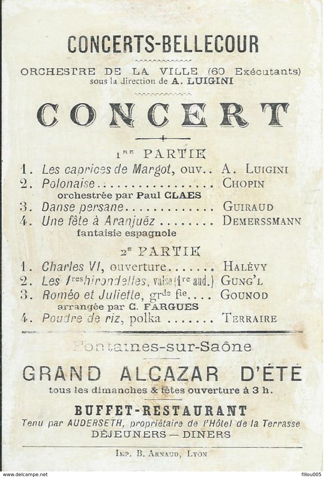 69 FONTAINES- SUR- SAÔNE (RHÔNE) ...GRAND ALCAZAR D' ETE  CONCERTS- BELLECOUR..CHIENS ..CHAT...C2189 - Cabarets