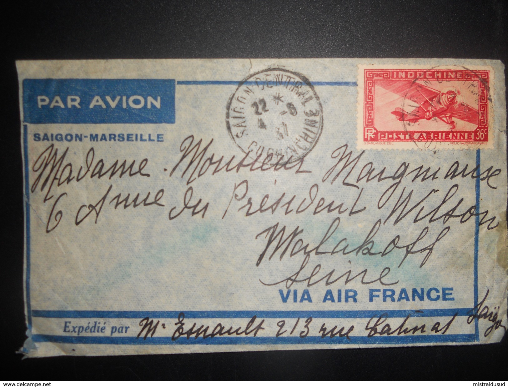 Indochine Lettre De Saigon 1937 Pour Malakoff - Poste Aérienne