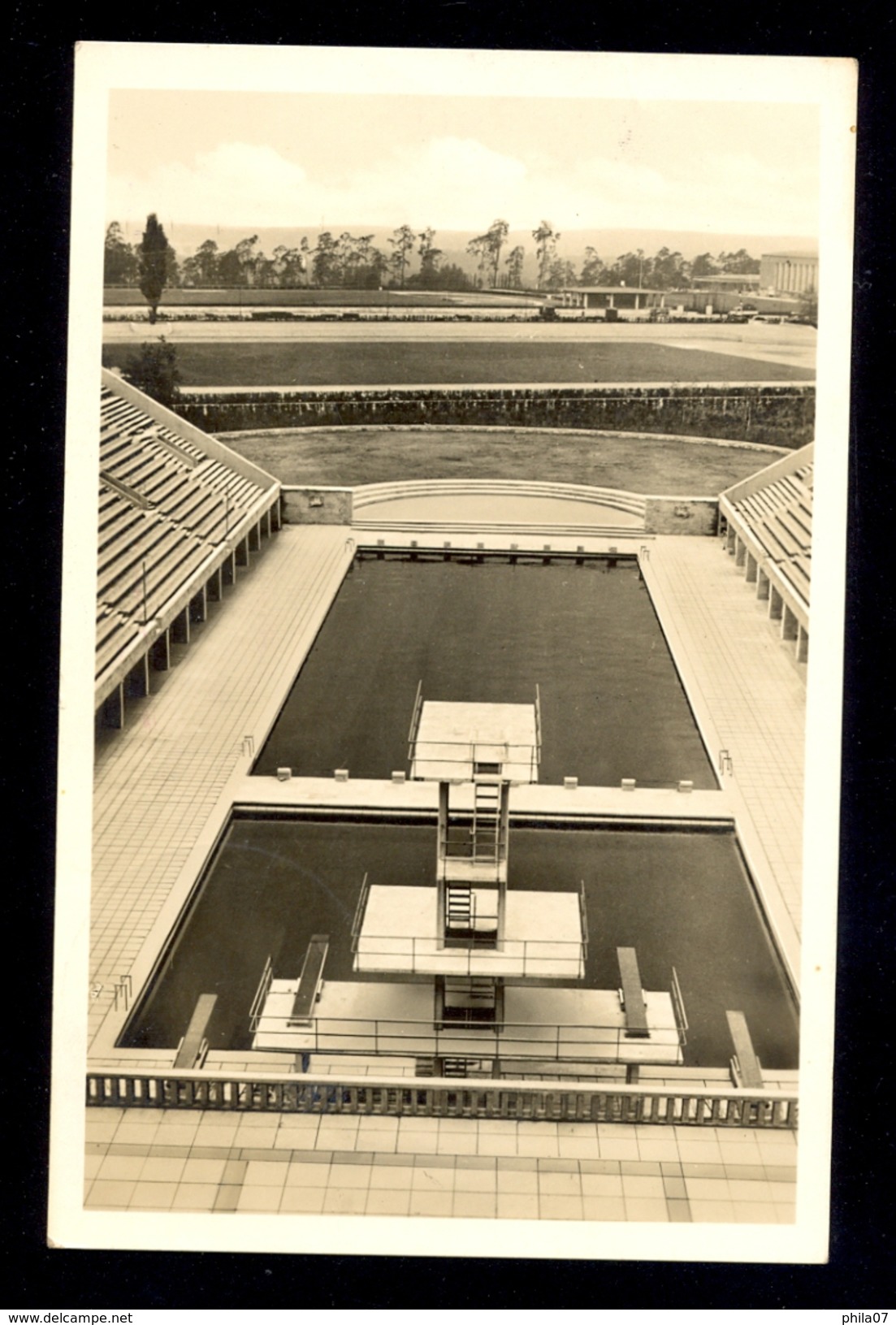 Germany Reich - Olympic Games Berlin, Postcard With Image Of The Swimming Pool With Commemorative Cancel / 2 Scans - Zomer 1936: Berlijn