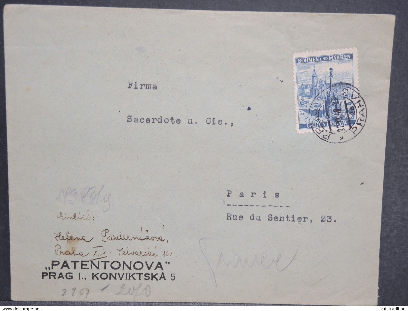 BOHÈME ET MORAVIE - Enveloppe Commerciale Pour Paris Avec Contrôle Postal - L 6489 - Lettres & Documents