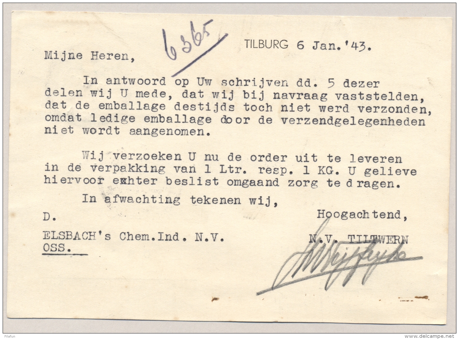 Nederland - 1944 - 2,5 Cent Vogels In Paar Op Zakenkaart Van Tilburg Naar Oss - Brieven En Documenten