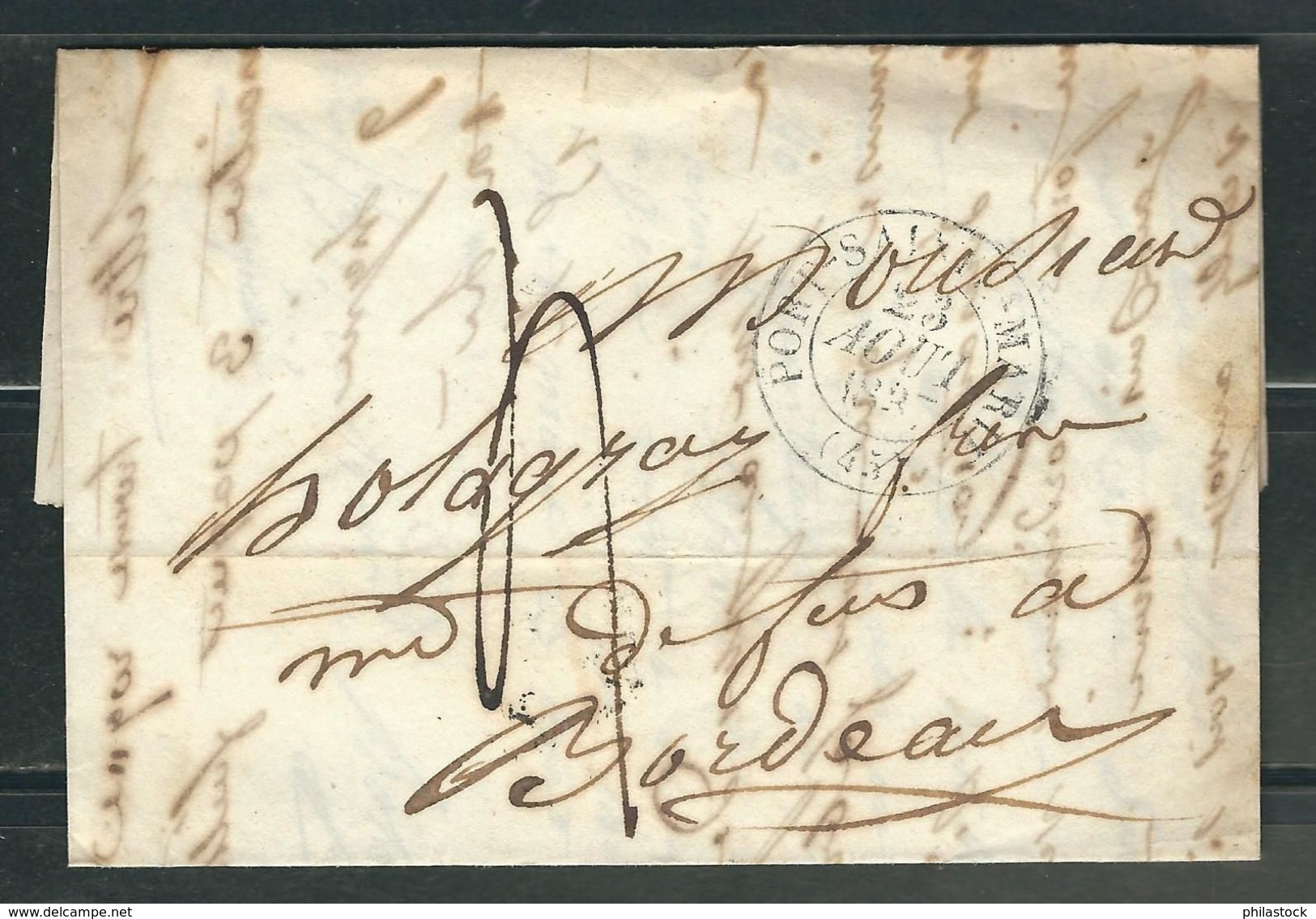 FRANCE 1837 Marque Postale Taxée Port Ste Marie Lettre Entière Pour Bordeaux - 1801-1848: Précurseurs XIX