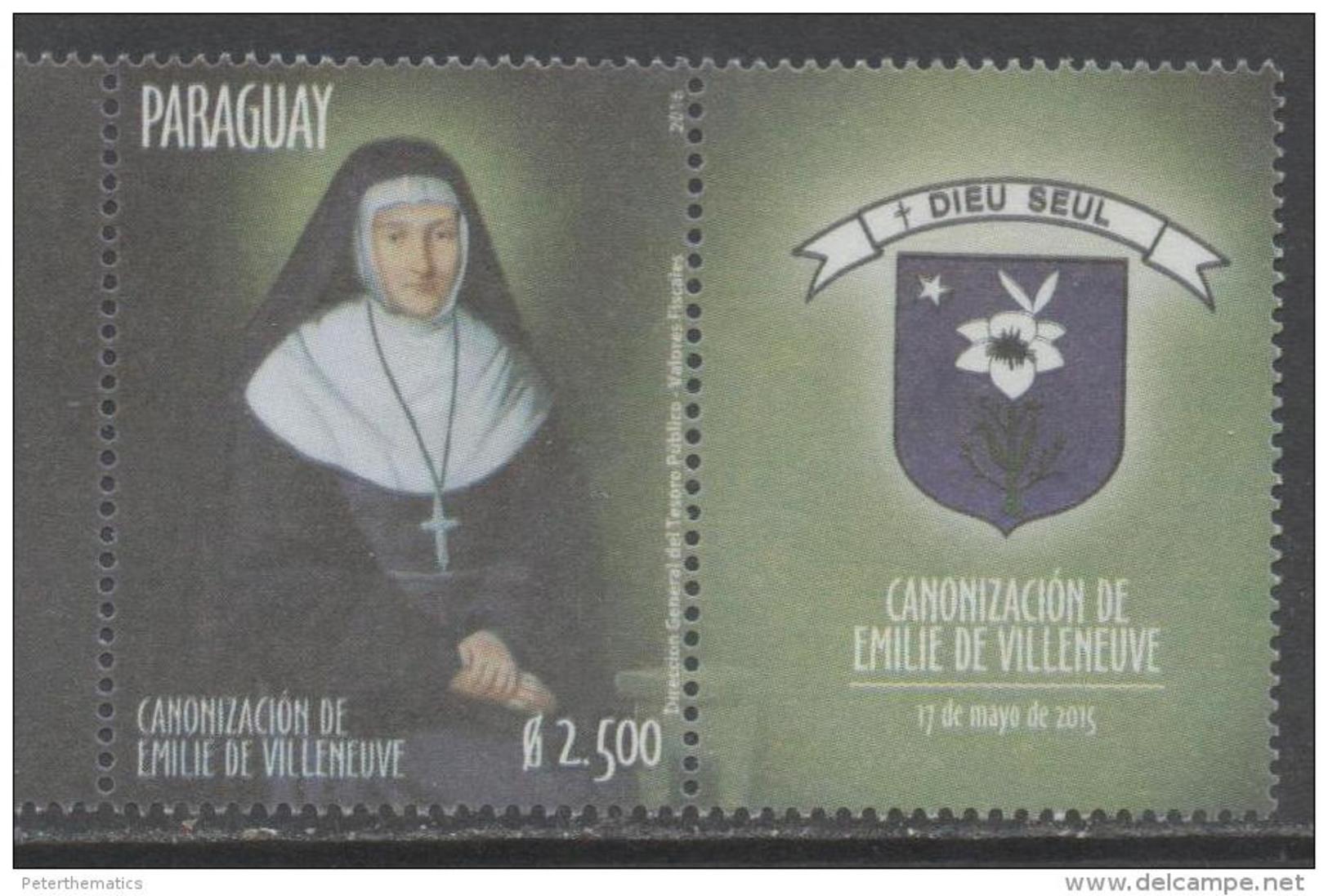 PARAGUAY, 2016, MNH,RELIGION, CHRISTIANITY, CANONIZATION OF EMILIE DE VILLENEUVE,1v+TAB - Christianity