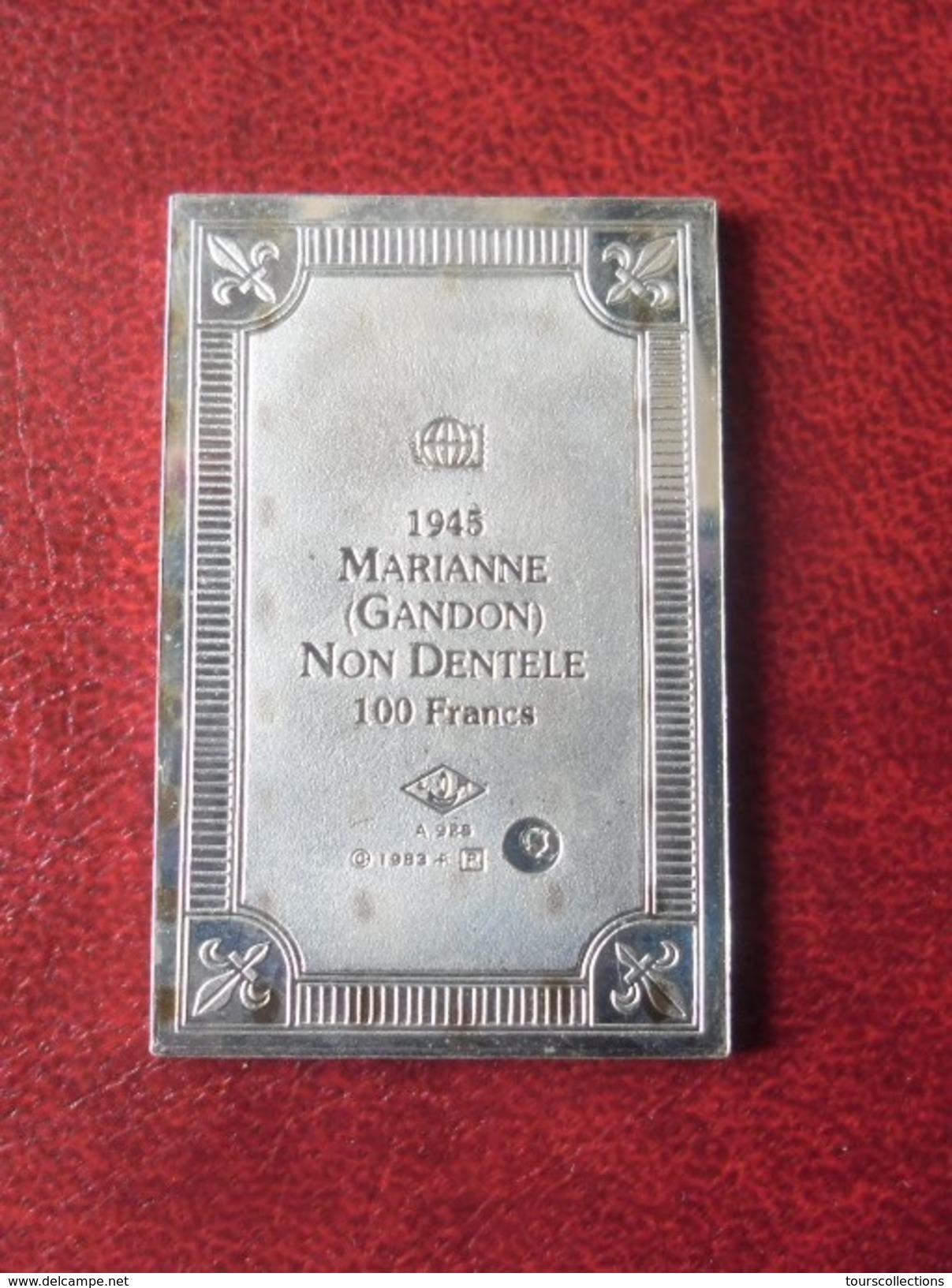 Timbre De France - Marianne De Gandon 100 F Non Dentelé De 1945 - 1983  (15 Grammes En Argent 925/1000 ) Poinçon Crabe - 1876-1898 Sage (Tipo II)