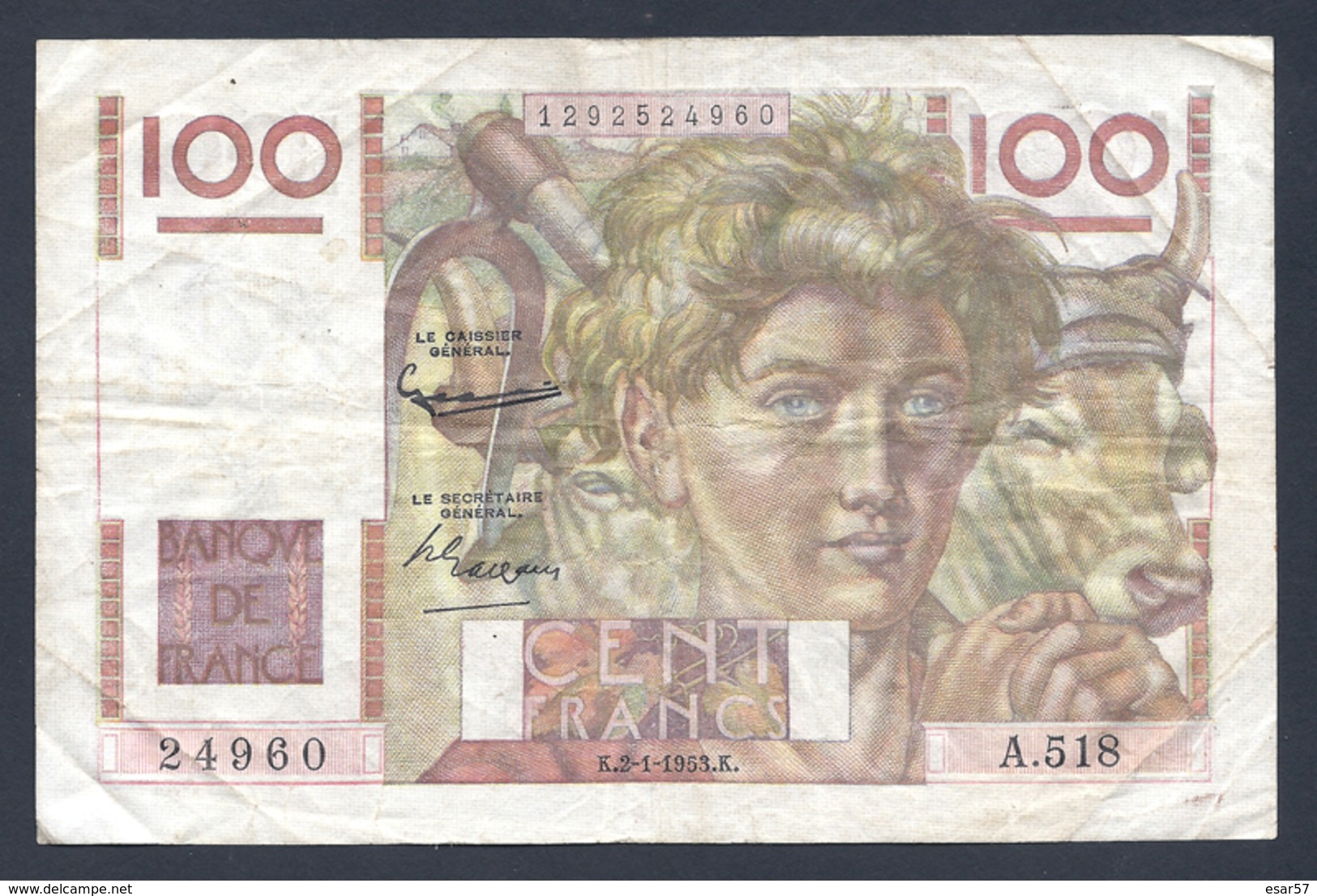 BILLET DE 100 FRANCS JEUNE PAYSAN DU 2-1-1953 A.518  F 28 35 - 100 F 1945-1954 ''Jeune Paysan''